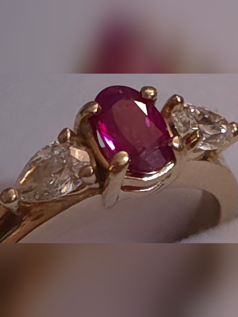 14K UNTREATED BURMESE RUBY RING WITH 2 VS II DIAMONDS SIZE 6